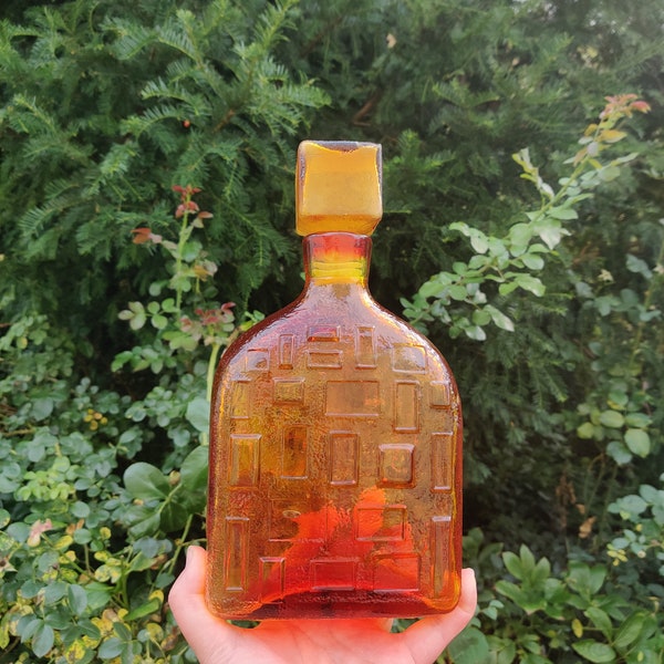 Amber Brown empoli bottle, squad 11, glass decanter from Italy, brutalist design, not perfect