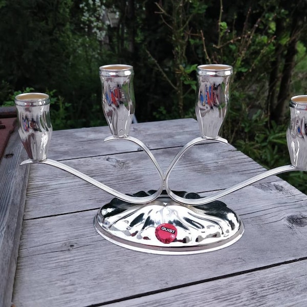 MCM quist candle holder, candlestick holder, silver plated mid century