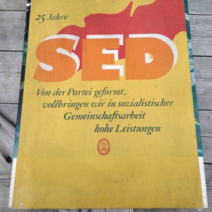 Cartel de propaganda del SED, RDA, República Democrática Alemana, usado, pero original, década de 1970-1980, era soviética.