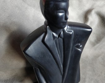 Schwarze 80er Jahre Keramik Statue, Memphis Stil männliche Figur, Keramik, Keramik