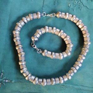 Modernist chunky silver necklace and bracelet, polish design jewellery, 1990s