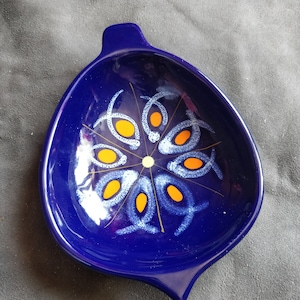 Vintage 60s or 70s blue Bowl, ilalian ceramic, pottery Made in italy, orange flower