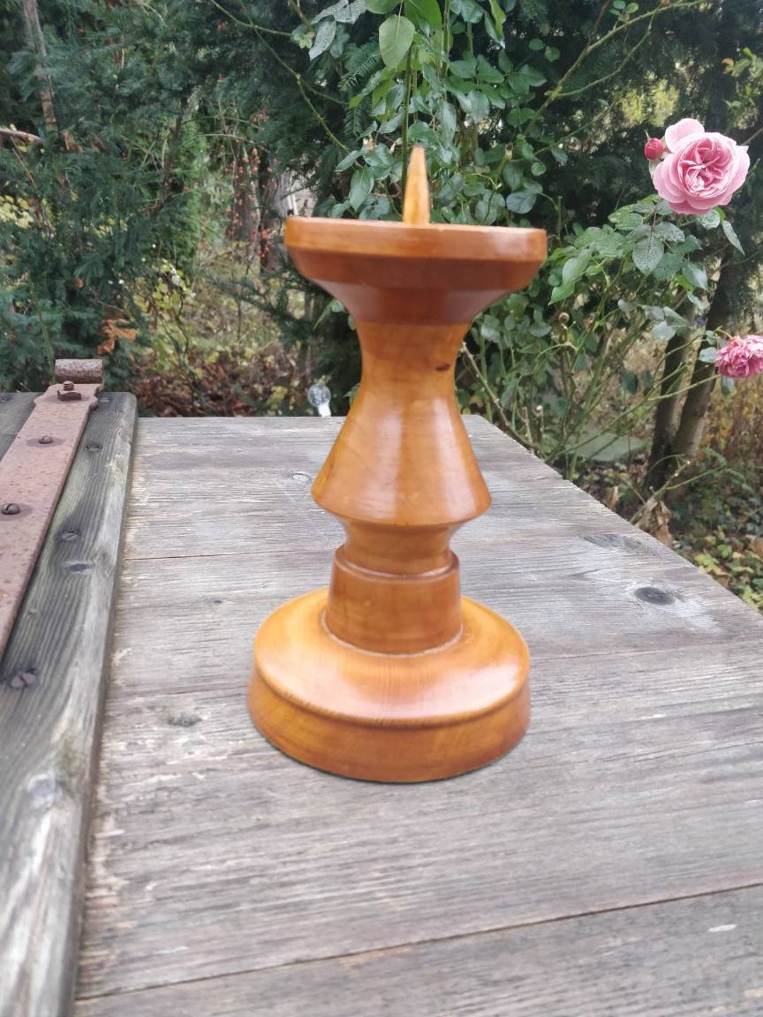 Vintage Wooden Candlestick Holder, Candle Holder , Turned Wood, 60s