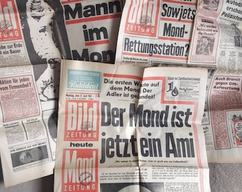 3 journaux originaux Moon landing 1969 ,Bild Zeitung, la lune est maintenant américaine, neil Armstrong Apollo, très rare, très collectionnable