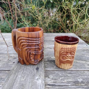 2 vintage tiki mugs, beaker,hawai decor, mask design, tiki cocktail bar