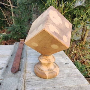 Huge wooden turnable dice sculpture, mid century dice, decorative