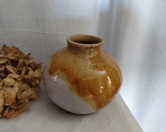 Vintage Brown beige tiny ceramic Vase, Studio pottery, east German pottery,