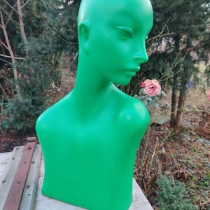 Vintage green hat stand, shop display figurine, distressed