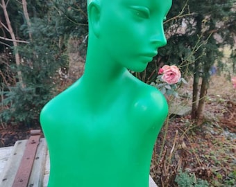 Vintage green hat stand, shop display figurine, distressed