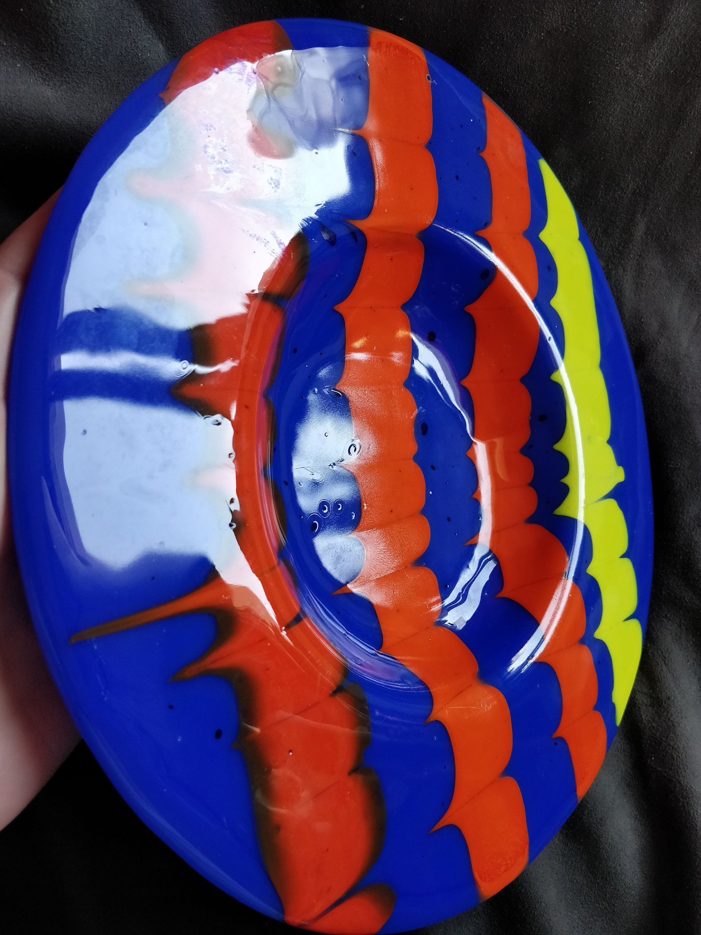 Bright Collored Vintage Glass Fruit Plate Blue Orange Center Etsy UK