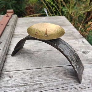 Brutalist, Modernist candle holder, Vintage, Brass and iron