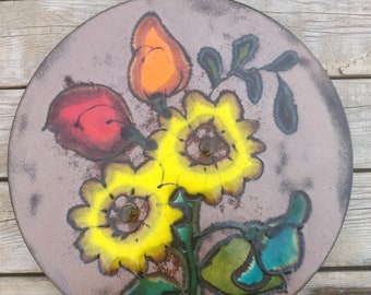 Heavy flower Wall Plate, 60s flowerpower, boho Wall decor, West German pottery, mid century modern