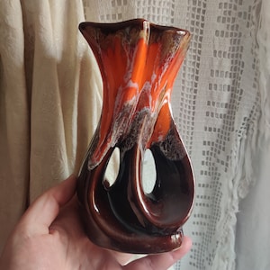Vallauris 70s vase, orange and brown ceramic vase, pottery vase