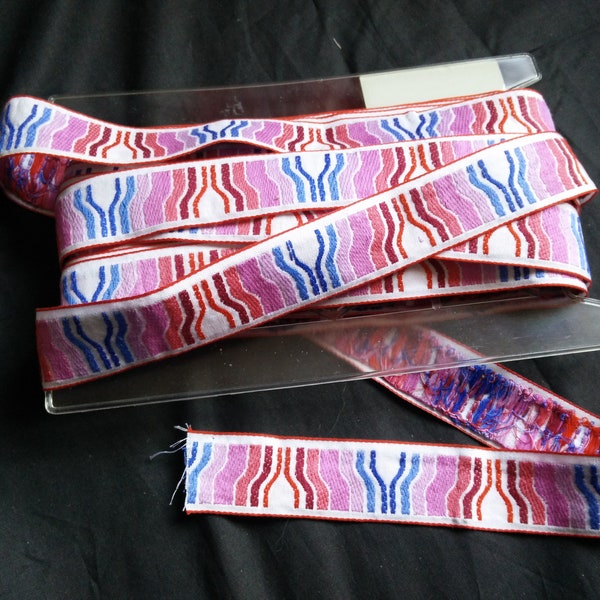 Psychedelic 70s trim, woven mid century ribbon for curtains or furniture, mcm,