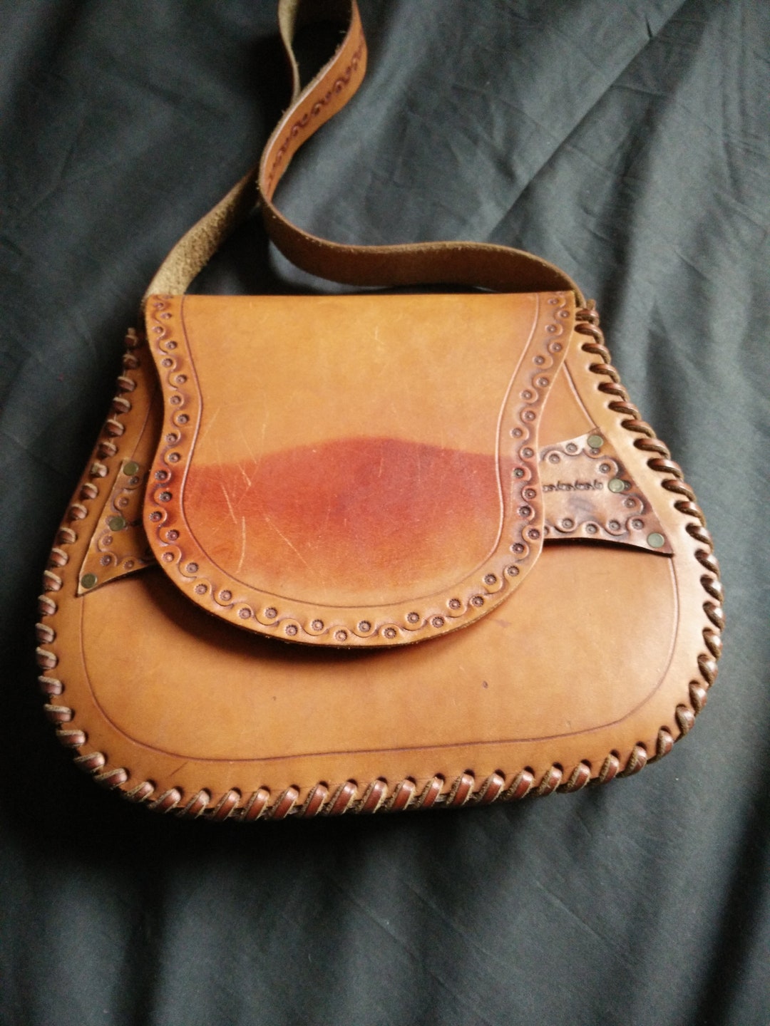 Tooled Latigo Leather Shoulder Bag Handbag Ladies Leather Etsy