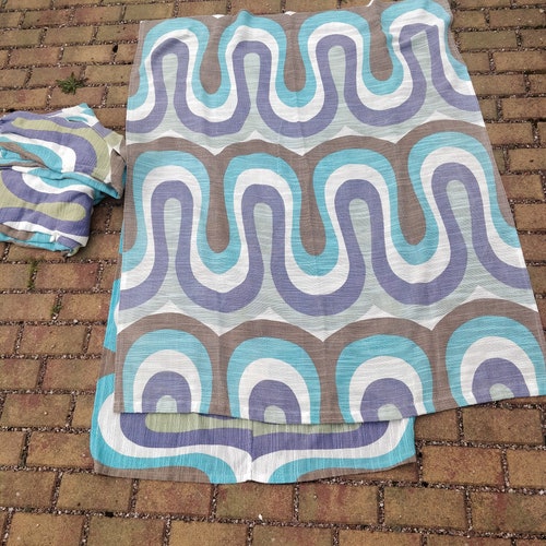 1970s shops geometric curtain Panels, Fabric pieces
