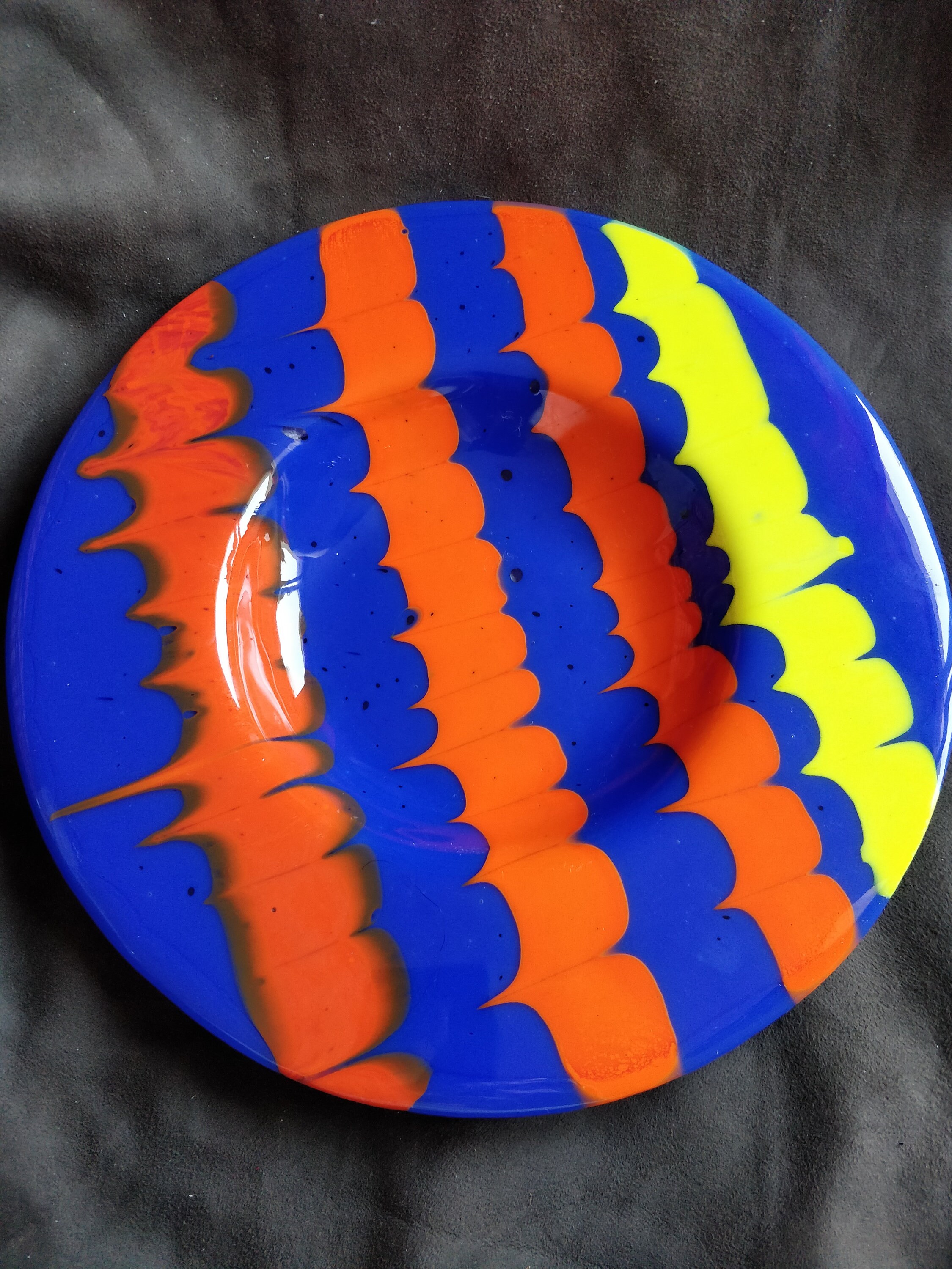 Bright Collored Vintage Glass Fruit Plate Blue Orange Center Etsy UK
