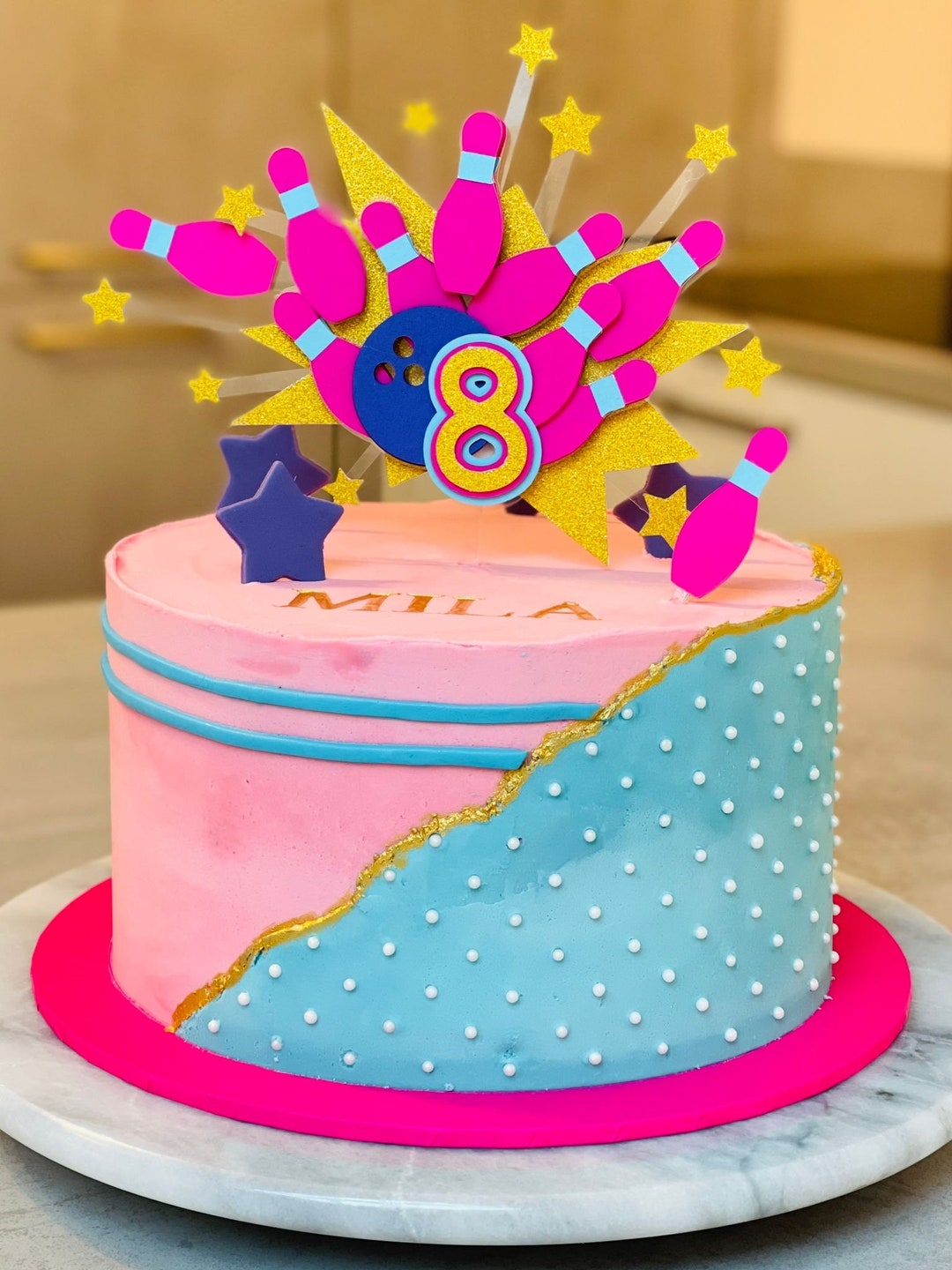 Bowling Cake Topper, Ten Pin Bowling Cake Topper, Retro Bowling Topper