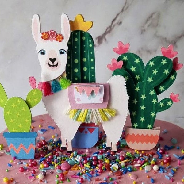 llama cake topper, llama party cake topper, 3D llama, 3D cake topper, cake topper, cute topper, girly cake topper, kids cake topper