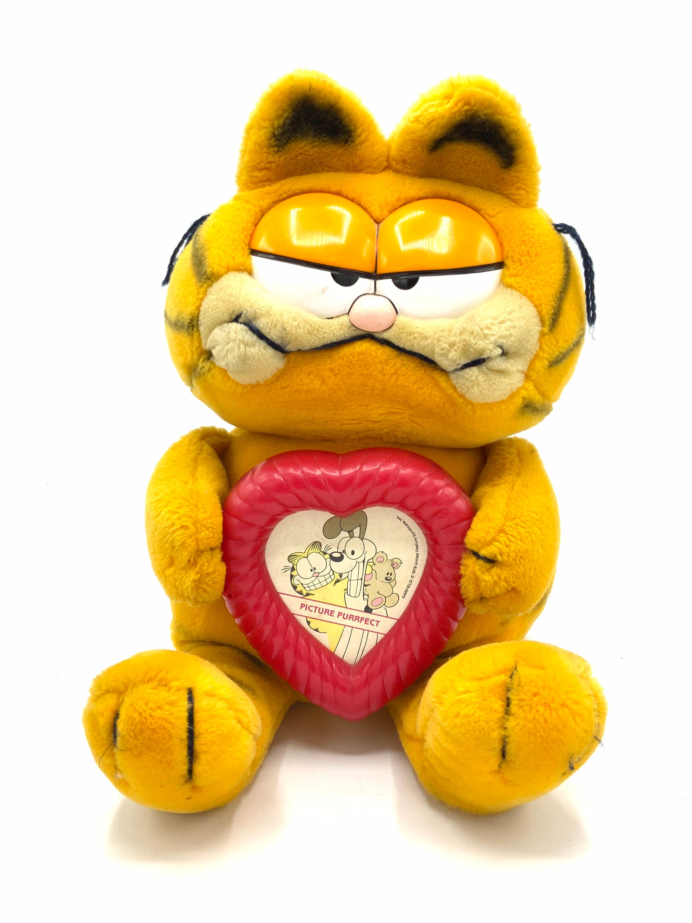 Magnifique peluche Garfield vintage de collection, tenant un cadre