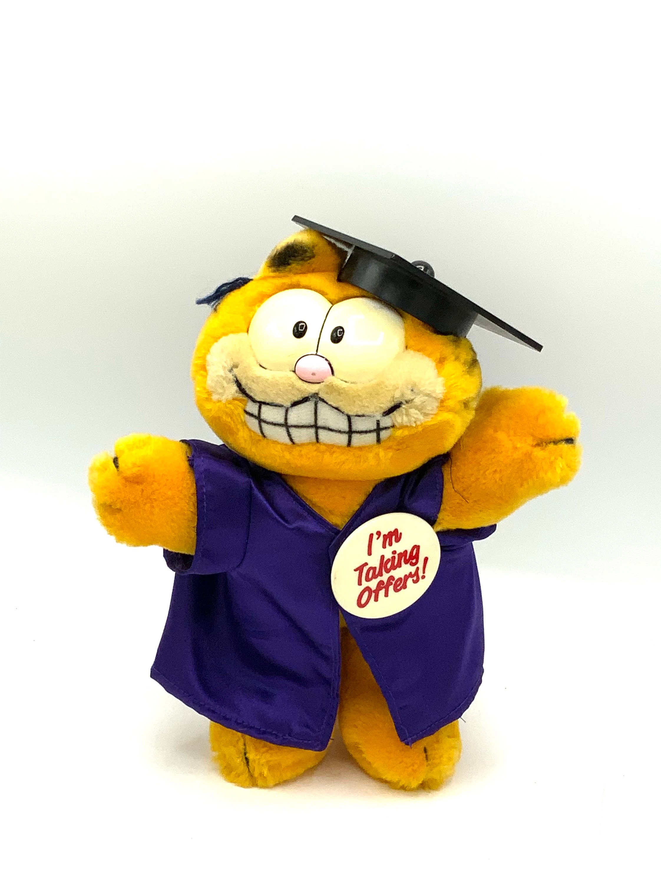 Garfield ぬいぐるみ 卒業キャップ付き Gorgeous Collectible and Vintage Graduation Garfield, Push Toy