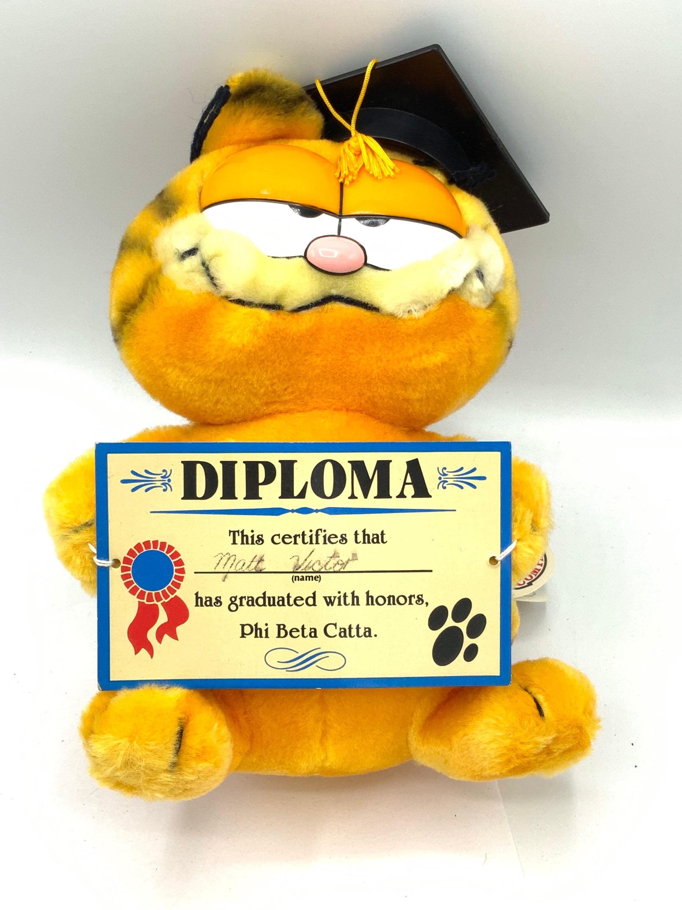 Garfield ぬいぐるみ 卒業キャップ付き Gorgeous Collectible and Vintage Graduation Garfield, Push Toy