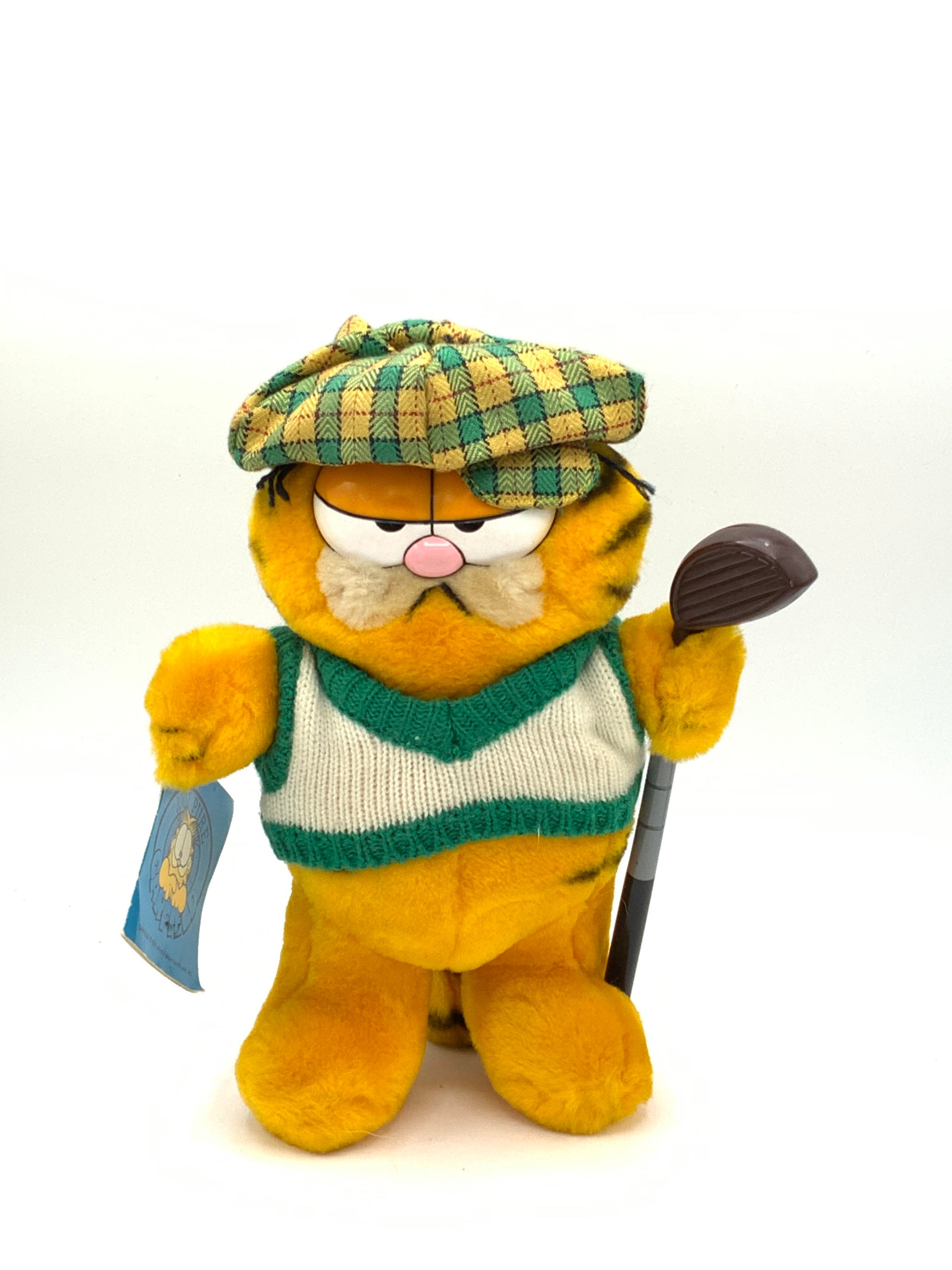 Garfield Golfing Umbrella With Wooden Handle / Vintage Large 