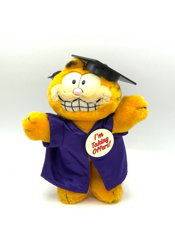 Garfield ぬいぐるみ 卒業キャップ付き Gorgeous Collectible and Vintage Graduation Garfield, Push Toy