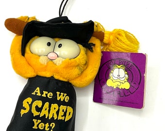 Gorgeous collectible  and vintage Garfield are we scared yet? Hanging from the broom and  suction cup, stuffed, cat, Orange.