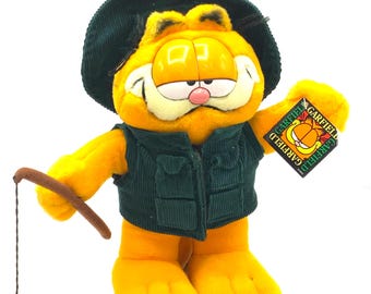 Vintage 1978-81 Dakin Garfield Fishing Fisherman 8” Plush Stuffed