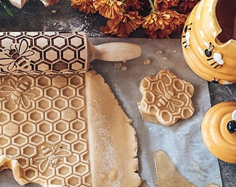 Embossed rolling pin, Valentine's Day GIft Gift for Moms Cookie Cutter Gift for Newlyweds Housewarming Gift Gift For Her HONEYCOMB