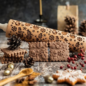 SNOWMAN rolling pin, embossing rolling pin, engraved rolling pin by laser