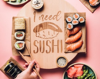 I Need Sushi - Rotating Sushi Board - Engraved Sushi Board - Free Worldwide Shipping With FEDEX