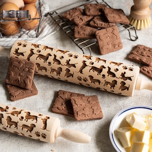 Dachshund rolling pin, embossing rolling pin, engraved rolling pin by laser