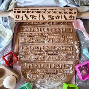 HIEROGLYPHS rolling pin, embossing rolling pin, engraved rolling pin by laser