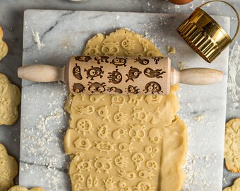 Monsters rolling pin, embossing rolling pin, engraved rolling pin by laser