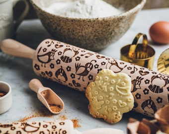 Rolo de massa com canto de pássaros, rolo de massa com relevo, rolo de massa gravado a laser
