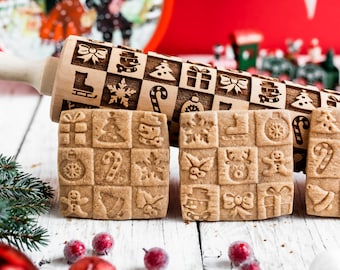 CHRISTMAS CHESS rolling pin, embossing rolling pin, engraved rolling pin by laser