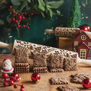 Engraved Rolling Pin – Wooden Pastry Roller with 3mm Deep Pattern | Perfect for Cookies, Biscuits & Gift for Baking Lovers