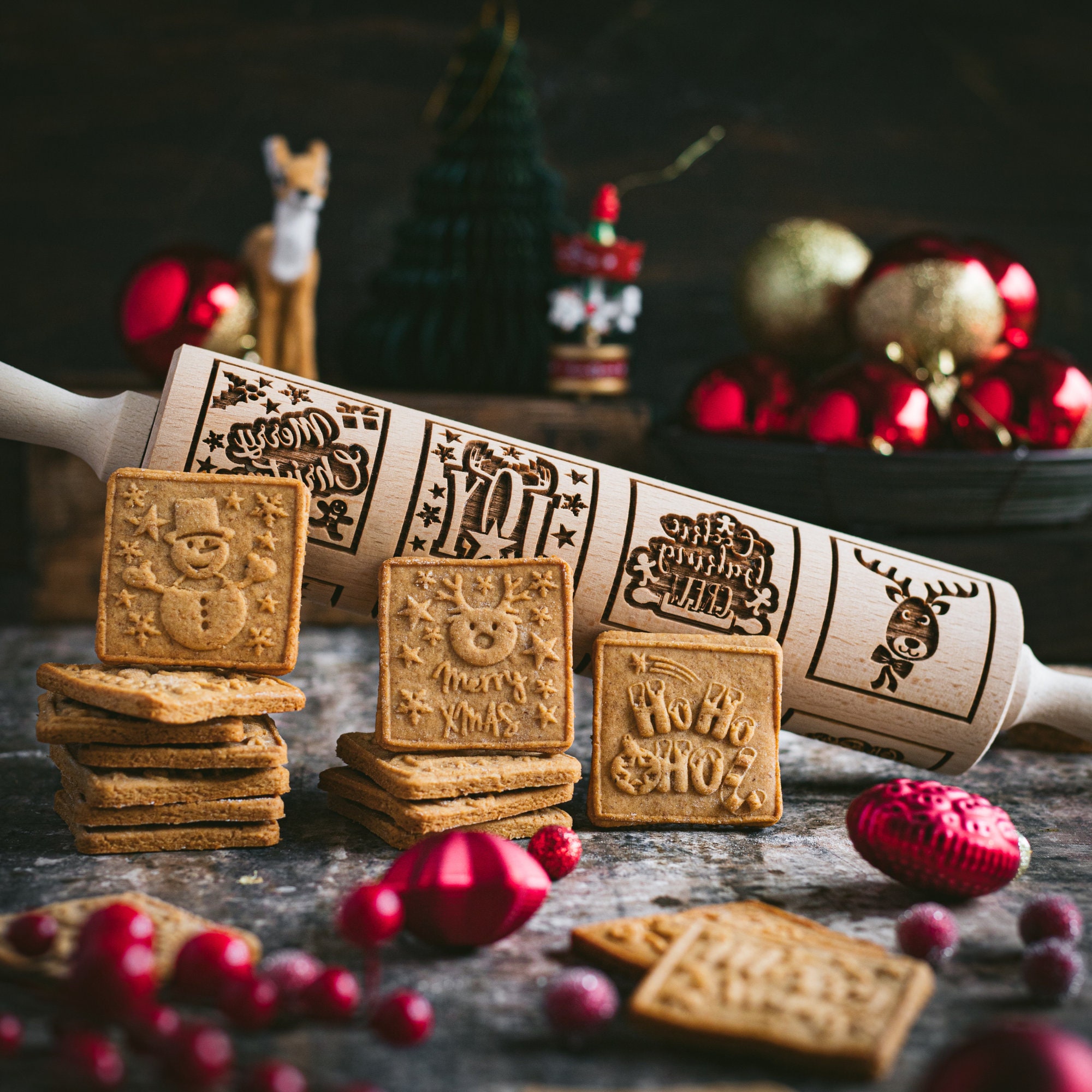 Christmas Embossing Rolling Pin For Baking Xmas Christmas - Temu