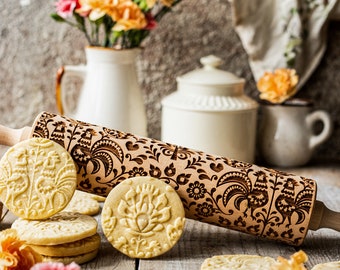 FOLK rolling pin, embossing rolling pin, engraved rolling pin by laser