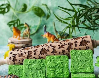 Rolo de massa DINO, rolo de massa com relevo, rolo de massa gravado a laser