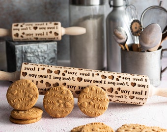 Embossed rolling pin, Valentine's Day GIft Gift for Moms Cookie Cutter Gift for Newlyweds Housewarming Gift Gift For Her - I LOVE YOU