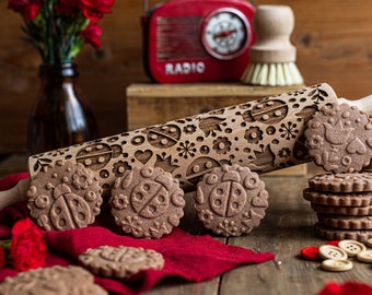 Rouleau à pâtisserie coccinelles, rouleau à pâtisserie en relief, rouleau à pâtisserie gravé au laser