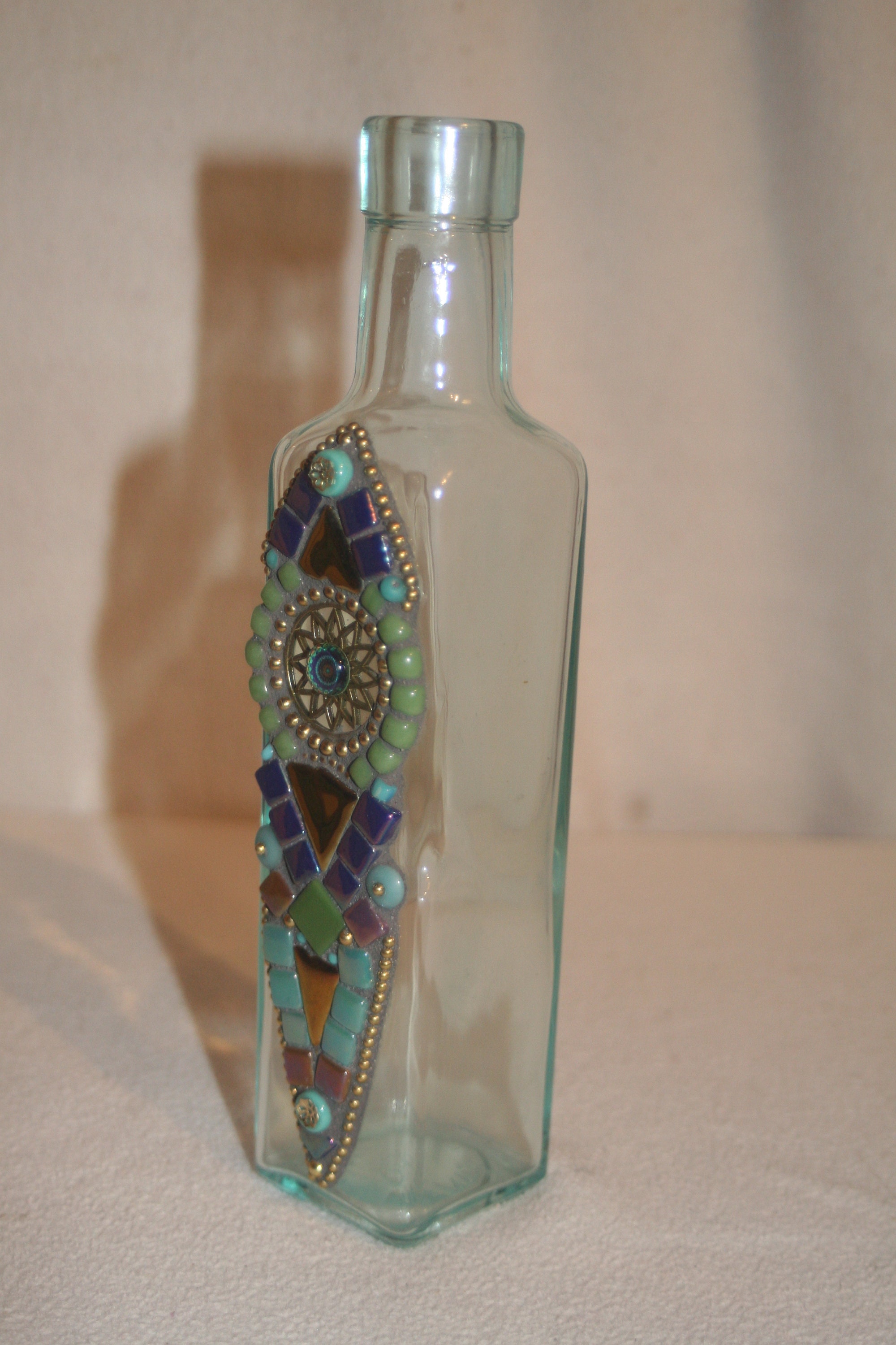Decorated glass bottle mosaic nautical bottle aqua multi Etsy