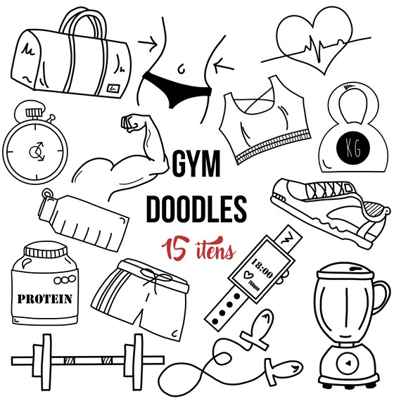 15 Fitness Doodles Clipart Gymnasium Fitness Workout | Etsy