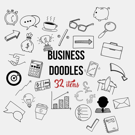 Business Doodles Financial Work Clipart Hand Drawn Line Etsy