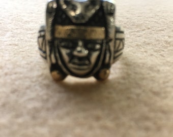 Vintage Aztec Jaguar Warrior Figural Mens Ring/18K/900/HF