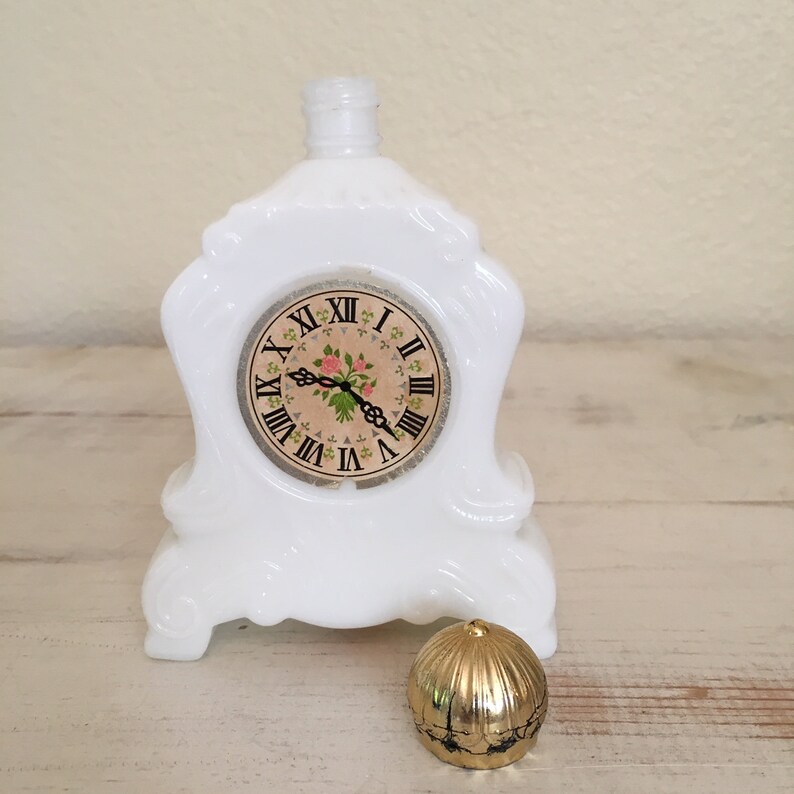 Vintage Clock Shaped Avon Bottle Collectible White Milk Glass Etsy