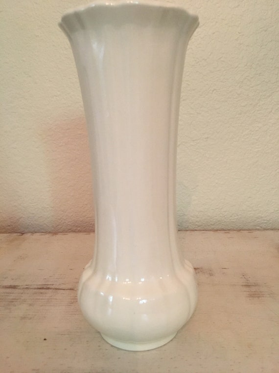 Tall White Glass Vase With Flared Top Rim And Bulb Bottom Etsy